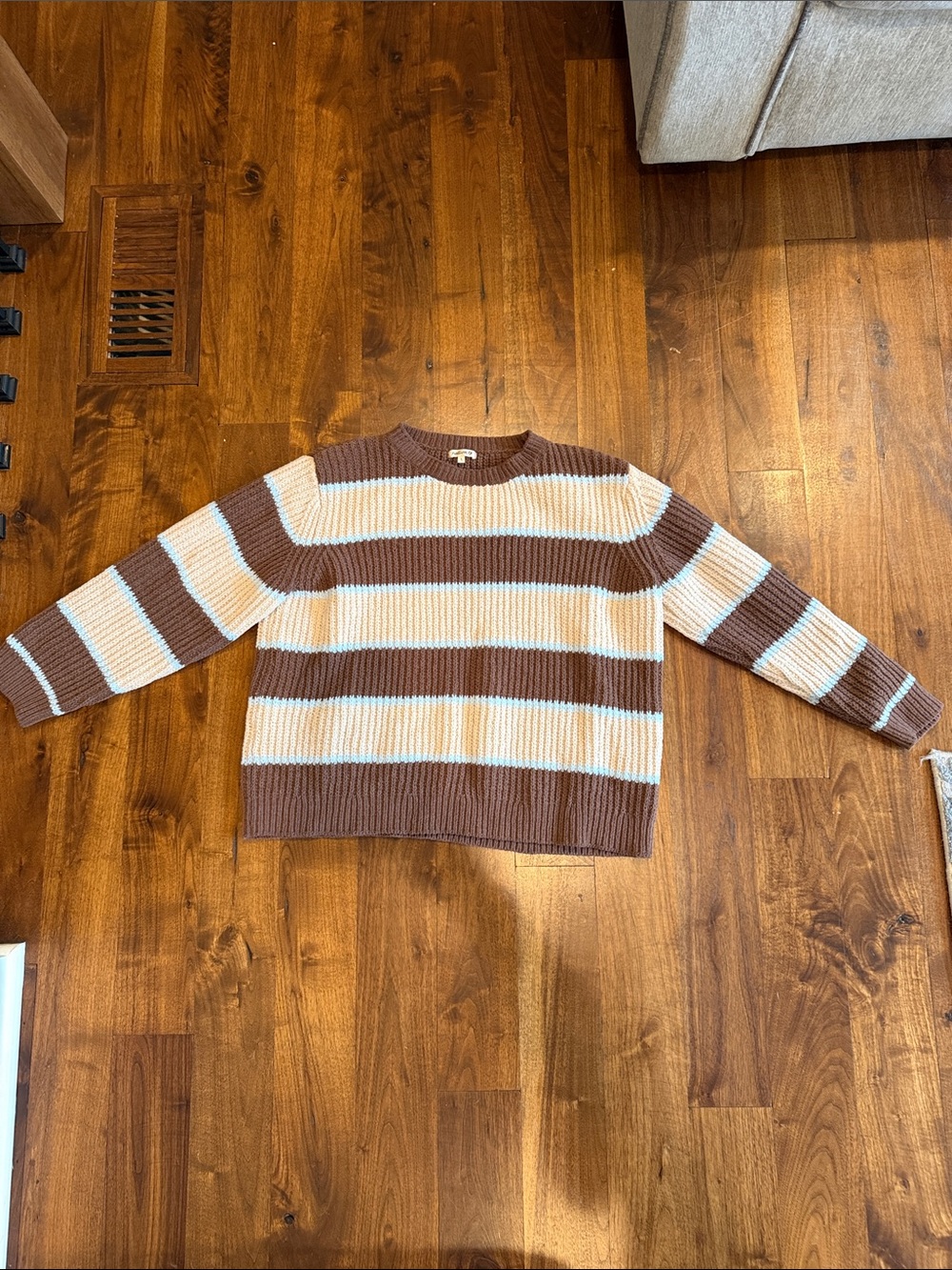 Cozy Brown and Cream Striped Crewneck Sweater